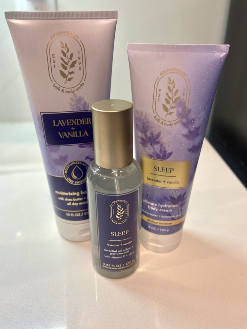 Bath & Body Works Lavender + Vanilla Sleep Body Care Trio - Purple & Gold